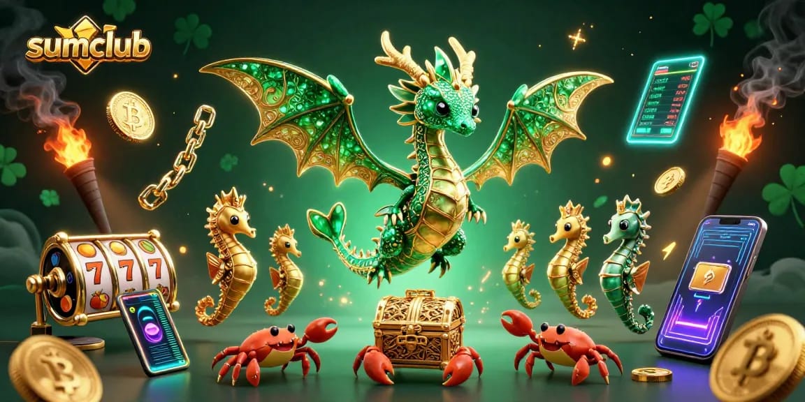 Engage in thrilling gaming action on sumclub, featuring vibrant casino elements and treasures in a stunning 3D scene.