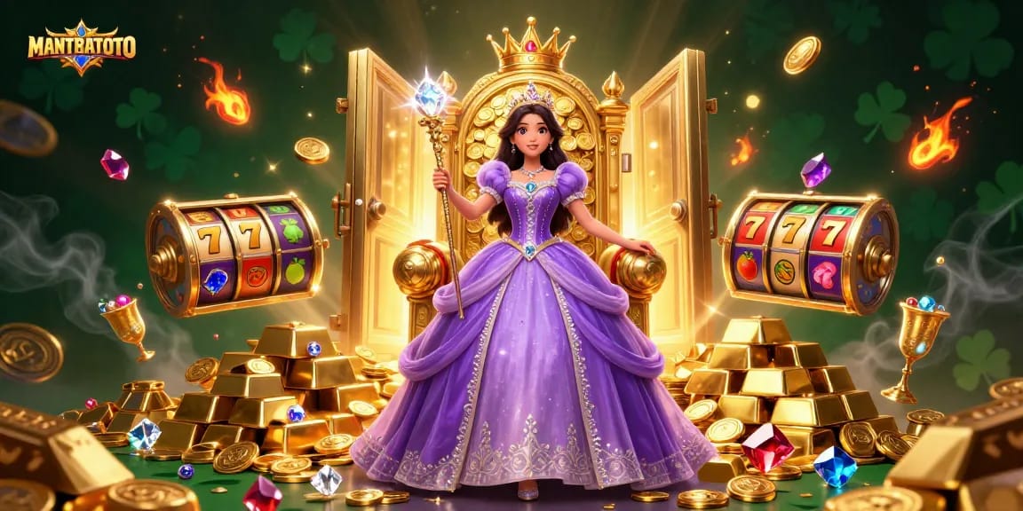 Engage in winning moments with MANTRATOTO, showcasing a vibrant casino scene filled with riches and excitement.