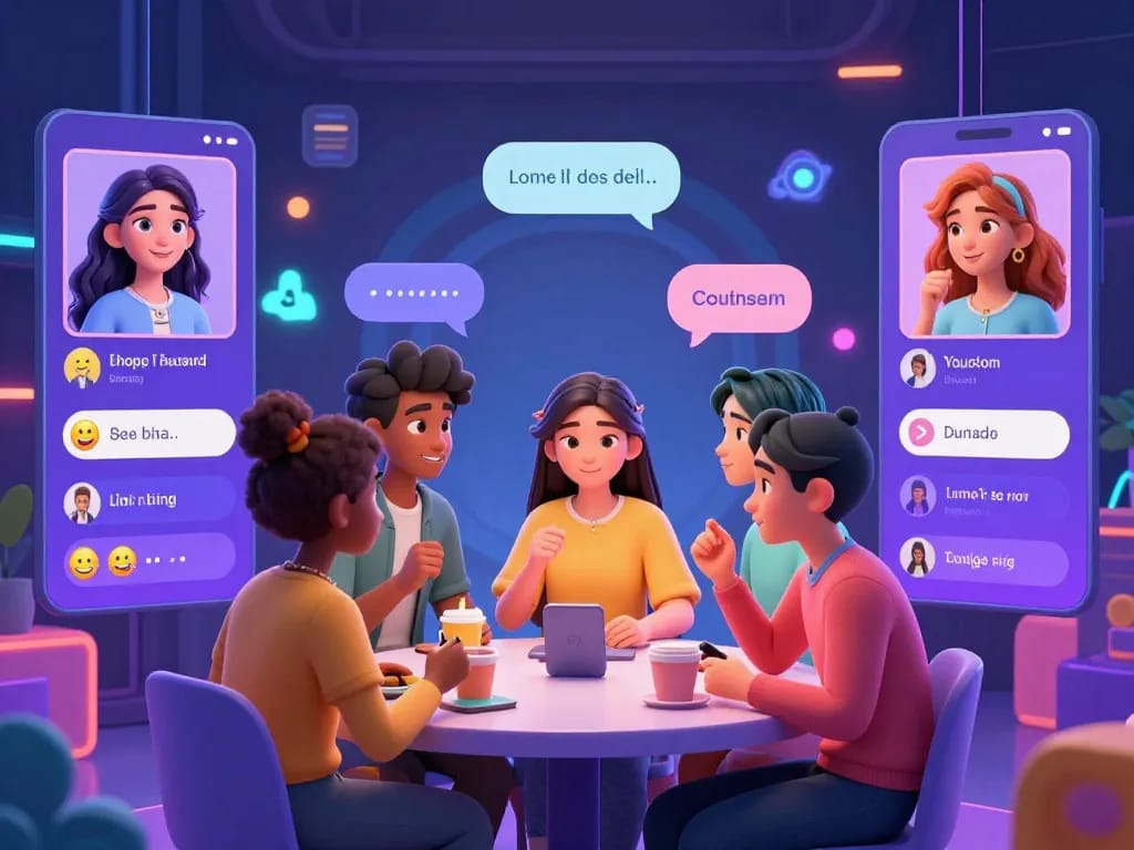 Engaging virtual chat platform with diverse characters illustrating the crushon AI experience, showcasing customizable traits in a vibrant UI.
