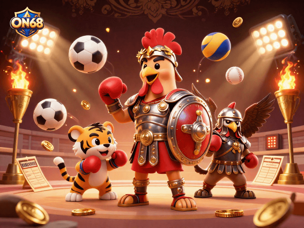 Engage with ON68's exciting sports betting and casino experience in this dynamic 3D illustration.