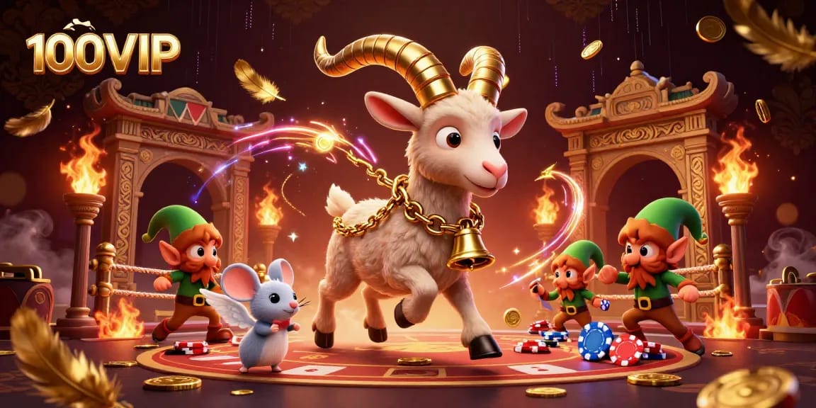 Experience the thrilling action at 100VIP as gremlins steal poker chips in a vibrant casino scene.