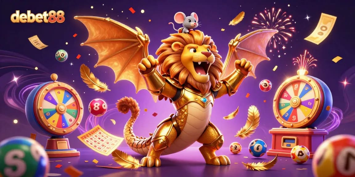 Experience thrilling gameplay with debet88 in this vibrant casino illustration featuring lottery elements.