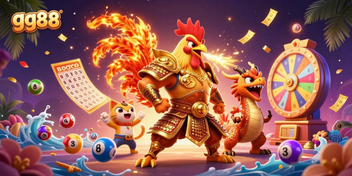Experience thrill at gg88 with vibrant casino characters amid colorful gambling elements.