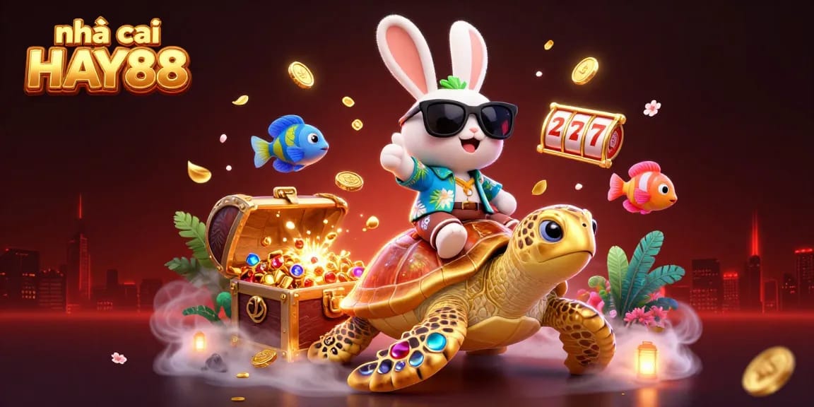 Play and win at nhà cái HAY88 with vibrant tropical characters and casino elements in an exciting underwater scene.