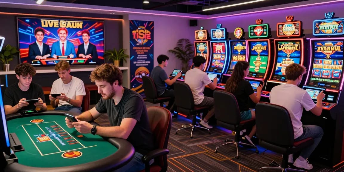 Players enjoying various games on HAYWIN platform, depicting excitement and modern design in a lively gaming environment.