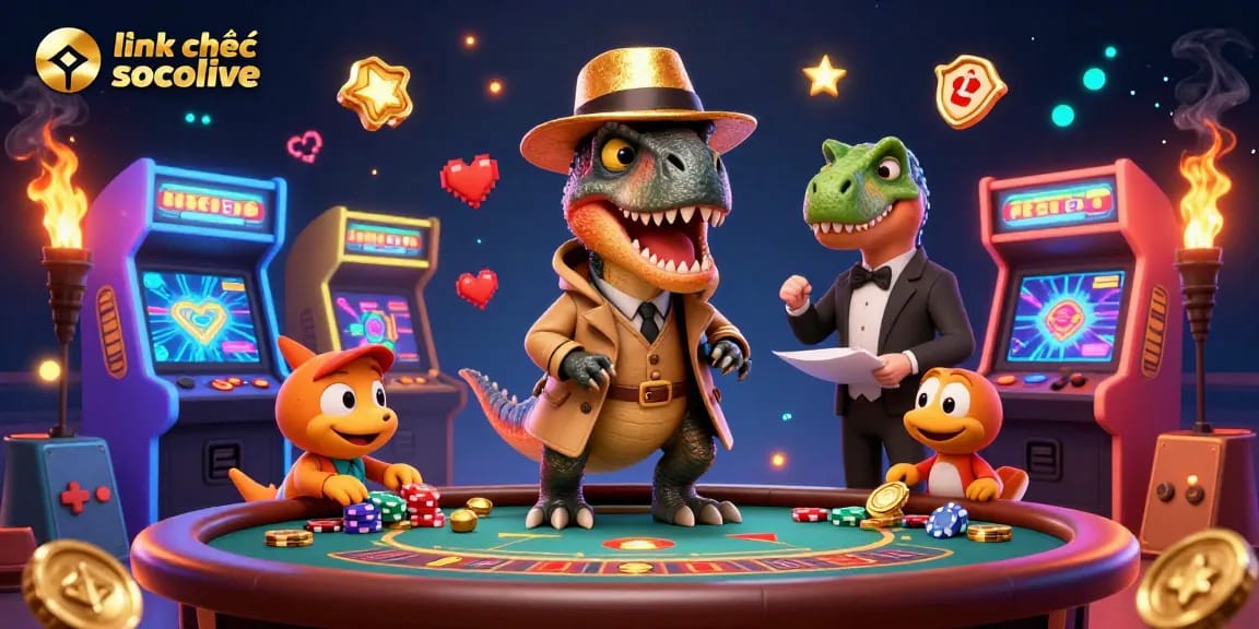 Experience thrilling gameplay with link chính thức socolive, featuring 3D cartoon characters at a blackjack table under dramatic lighting.