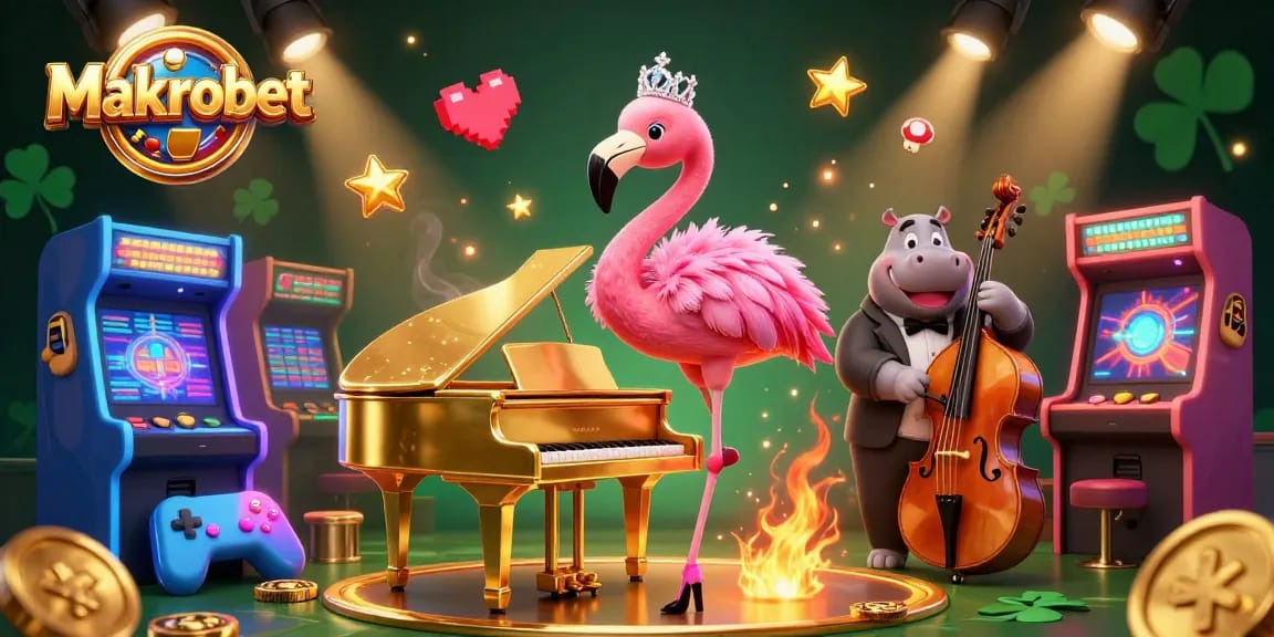 Engage with Makrobet's vibrant casino experience featuring animated singing and gaming elements.