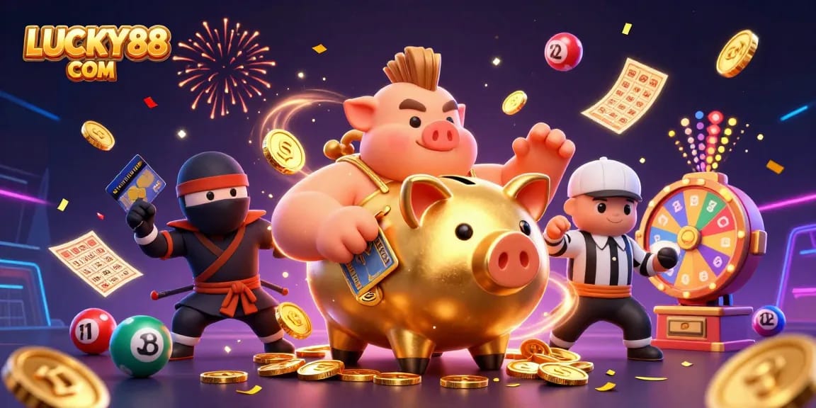 Win big with LUCKY88 COM as colorful elements celebrate a jackpot explosion!