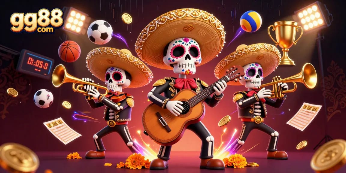 Experience the excitement at gg88 com with dynamic gaming action illustrated in a colorful mariachis scene.