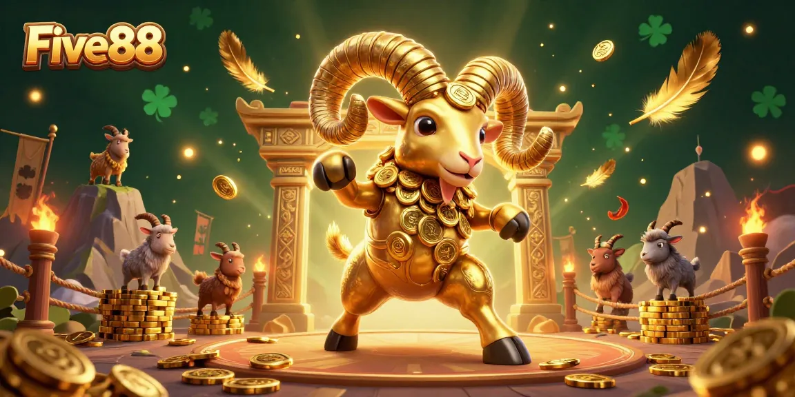 Experience thrilling gameplay at Five88 with a golden ram charging through a lively gaming arena.