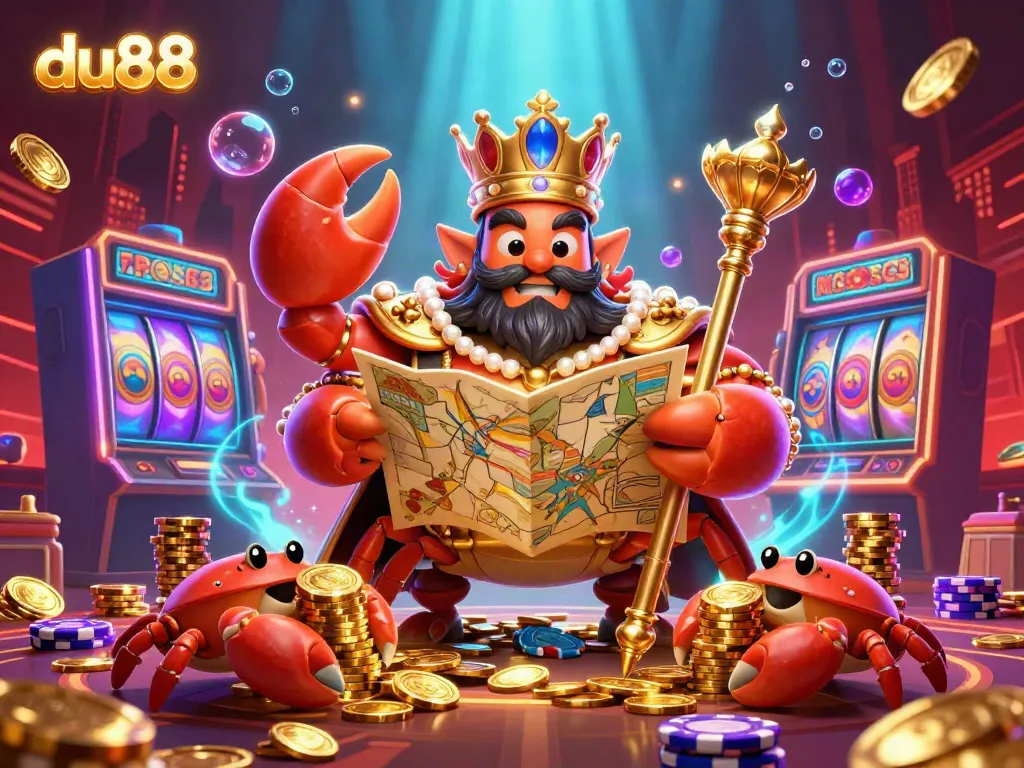 Experience gaming adventures with the du88 golden crab emperor in a vibrant, immersive casino scene.