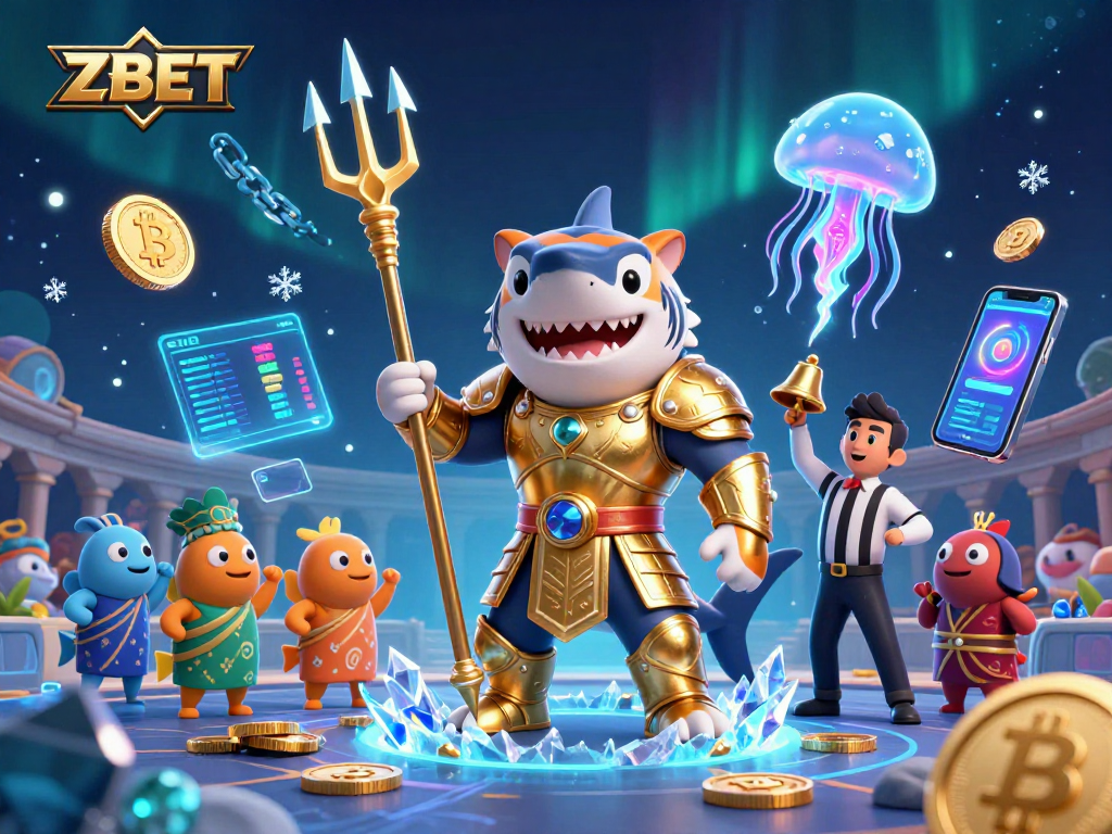 Experience thrilling gameplay at ZBET with a powerful shark in gladiator armor in an underwater casino scene.