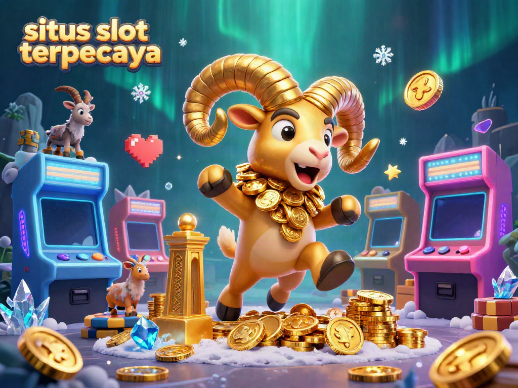Rasakan keseruan situs slot terpercaya melalui ilustrasi 3D ram emas dengan elemen kasino berwarna-warni.
