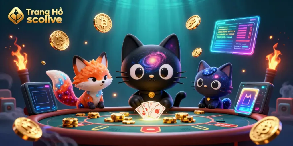 Dynamic portrayal of Trang Chủ socolive in a cosmic casino scene, showcasing unique characters and elements.