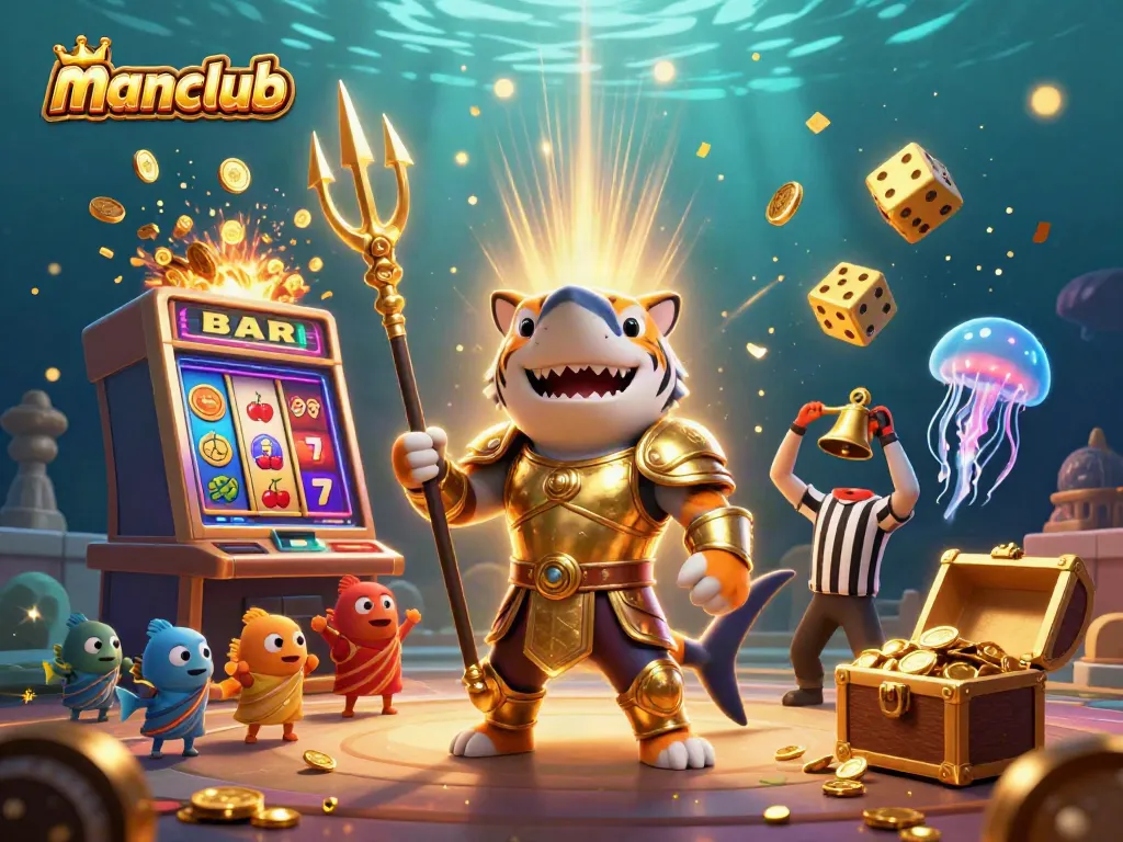 Experience the excitement of manclub with a vibrant underwater casino scene featuring a dynamic blackjack game.