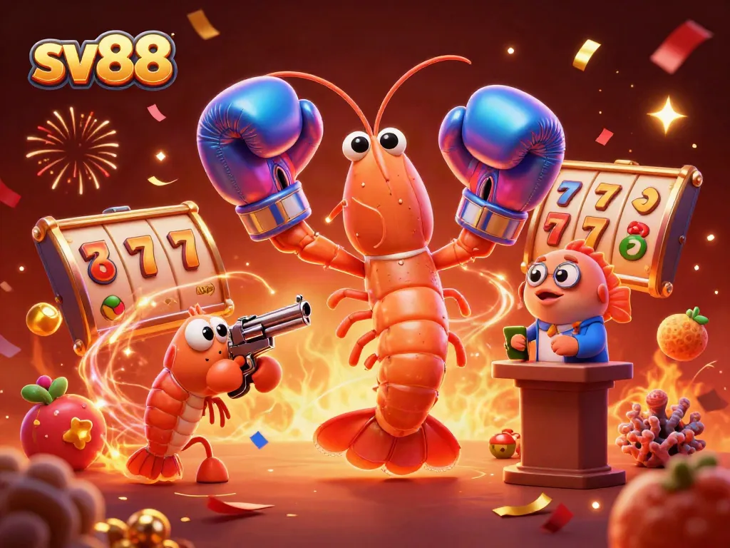 sv88 offers dynamic slots with vibrant visuals and engaging gameplay, featuring cartoon shrimp characters.