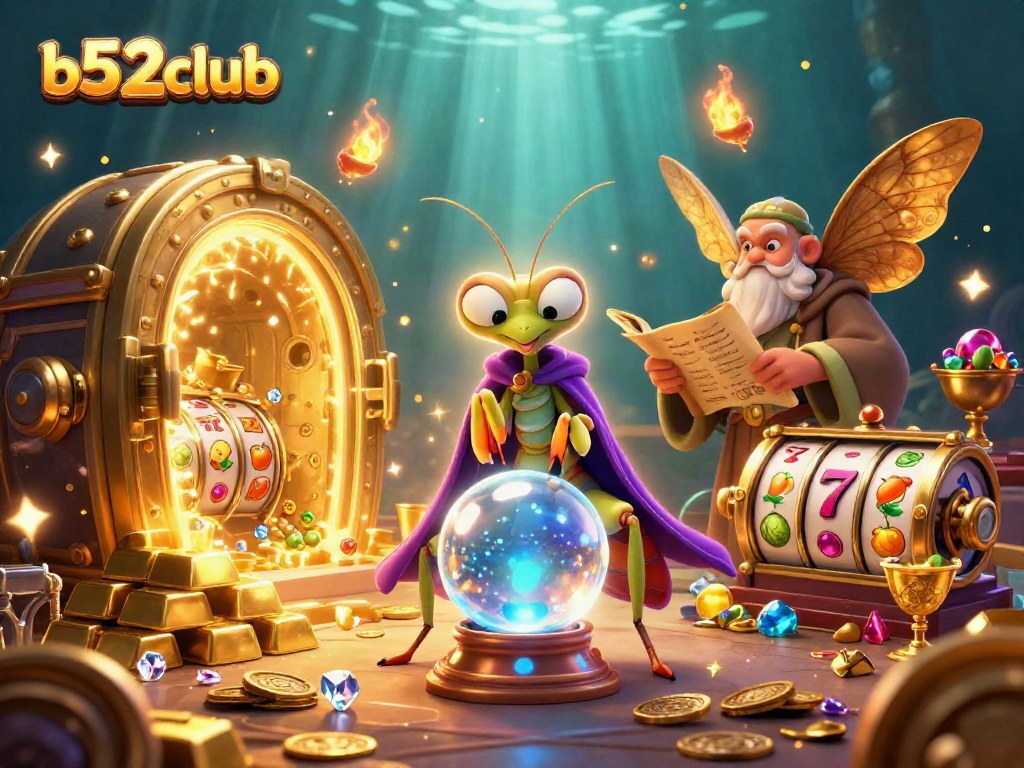 Engage with b52club's thrilling slots scene, featuring mystical fortune tellers and vibrant casino treasures.