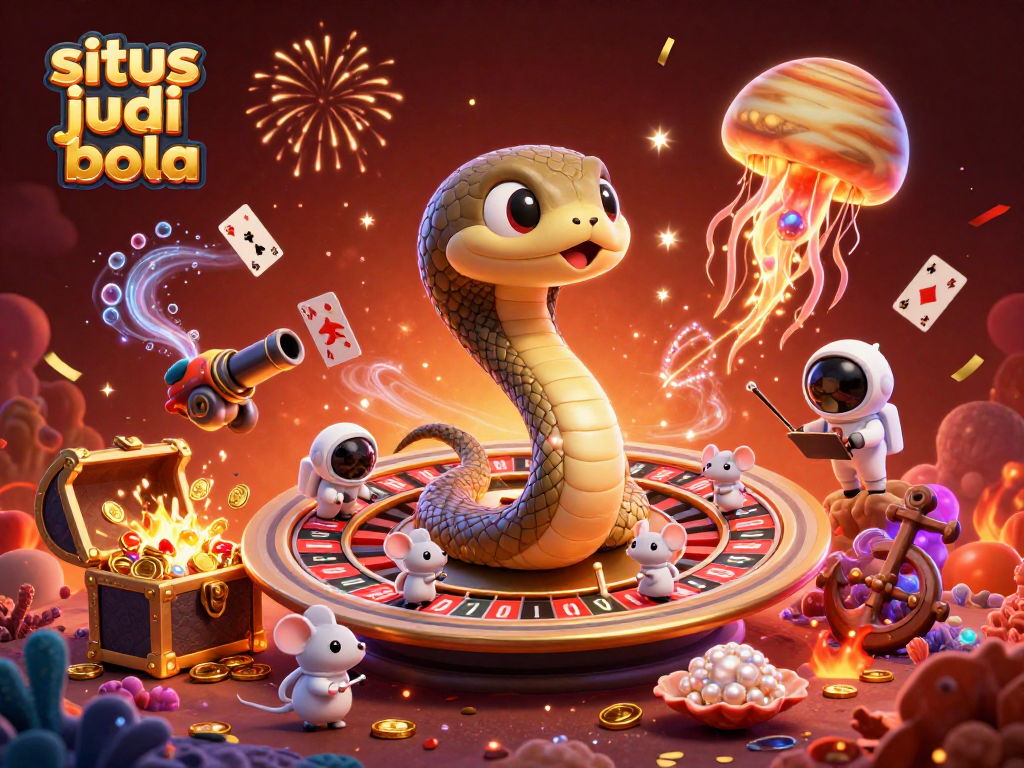 Bet big with situs judi bola as astronaut mice bet on Saturn's rings in a dynamic cosmic casino scene.