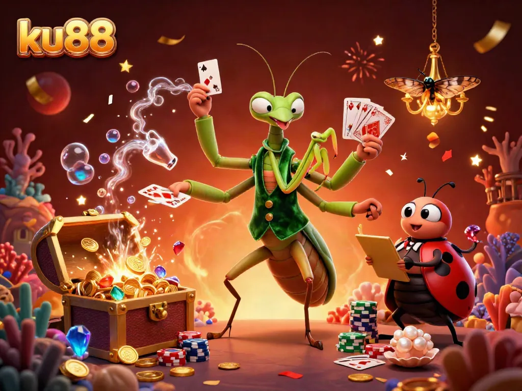 Experience thrilling gaming action at ku88 casino with vibrant characters in a festive casino environment.