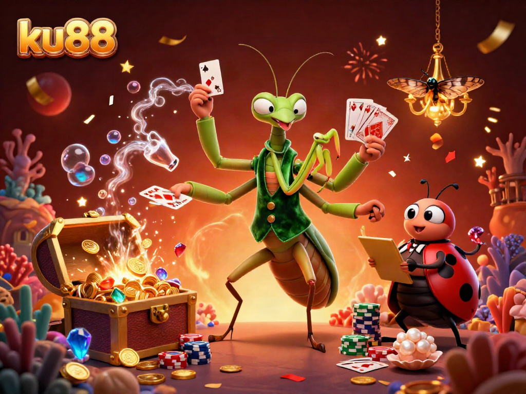 Experience thrilling gaming action at ku88 casino with vibrant characters in a festive casino environment.