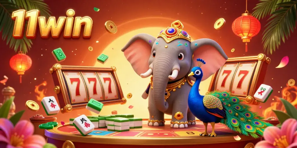Experience thrilling games at 11win with a vibrant casino atmosphere filled with dynamic elements and colorful decorations.