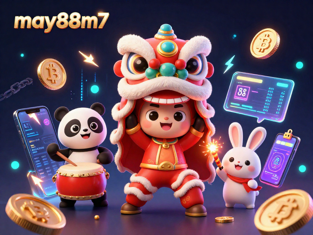 Engage in thrilling gaming at may88m7 with vibrant characters and cryptocurrency elements.