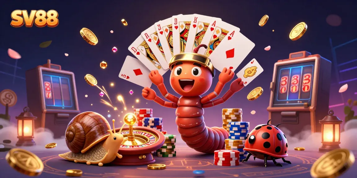 Experience excitement at SV88 with a colorful casino scene showcasing a whimsical dealer and exciting games.