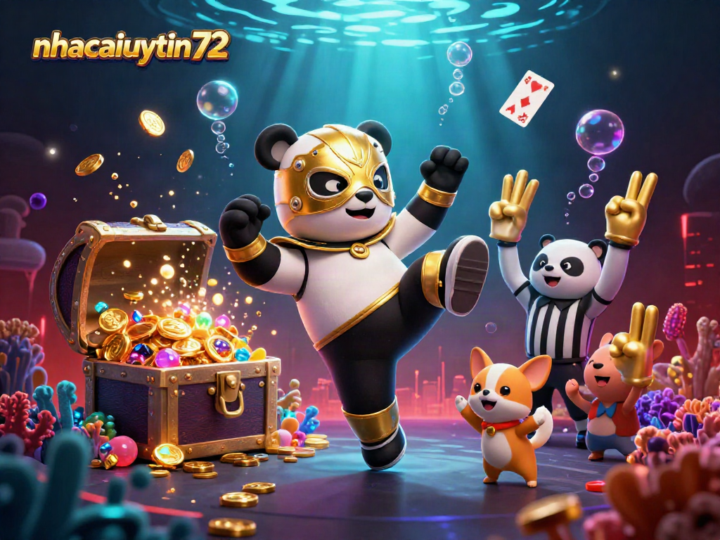 nhacaiuytin72 showcases thrilling gambling action with animated characters in a vibrant 3D scene.