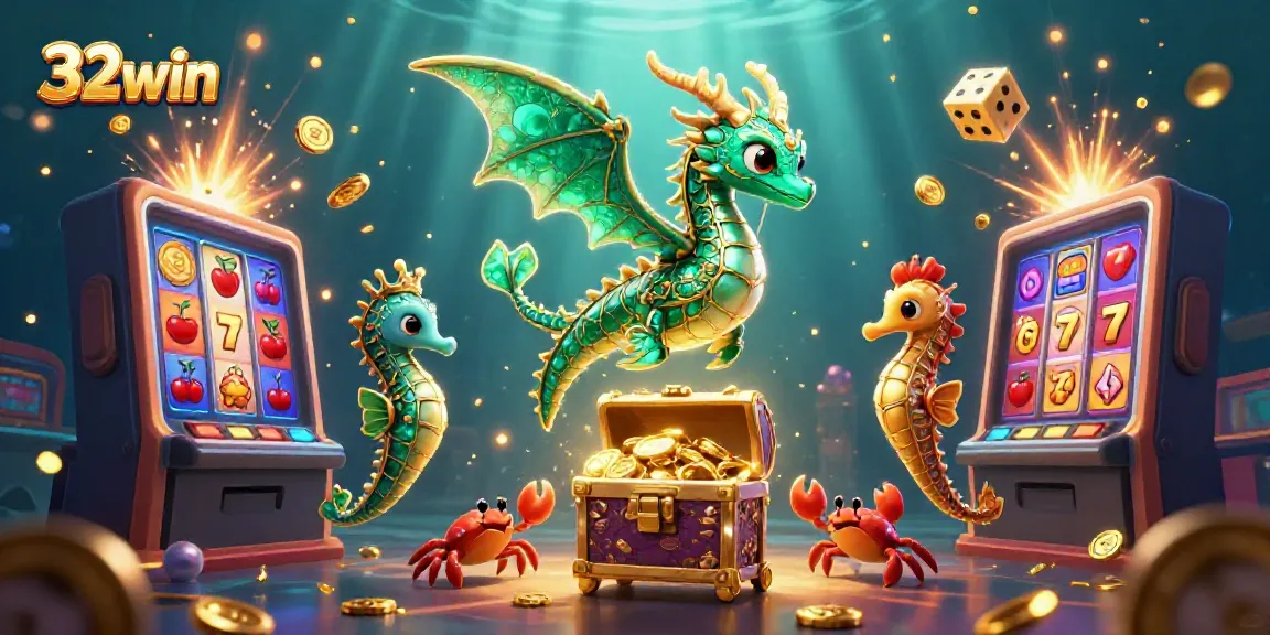 Engaging 32win-themed casino illustration showcasing vibrant characters and elements in a dynamic setting