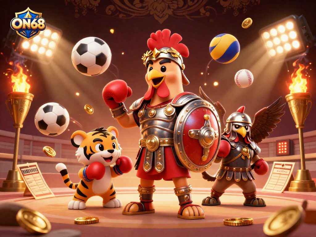 Engage with ON68's exciting sports betting and casino experience in this dynamic 3D illustration.