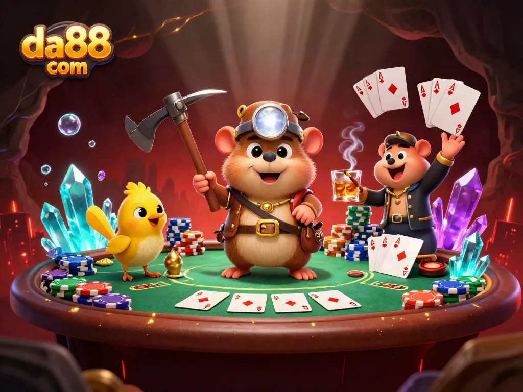 Experience the thrill of winning at da88 com with the vibrant poker scene featuring treasure hunter characters.
