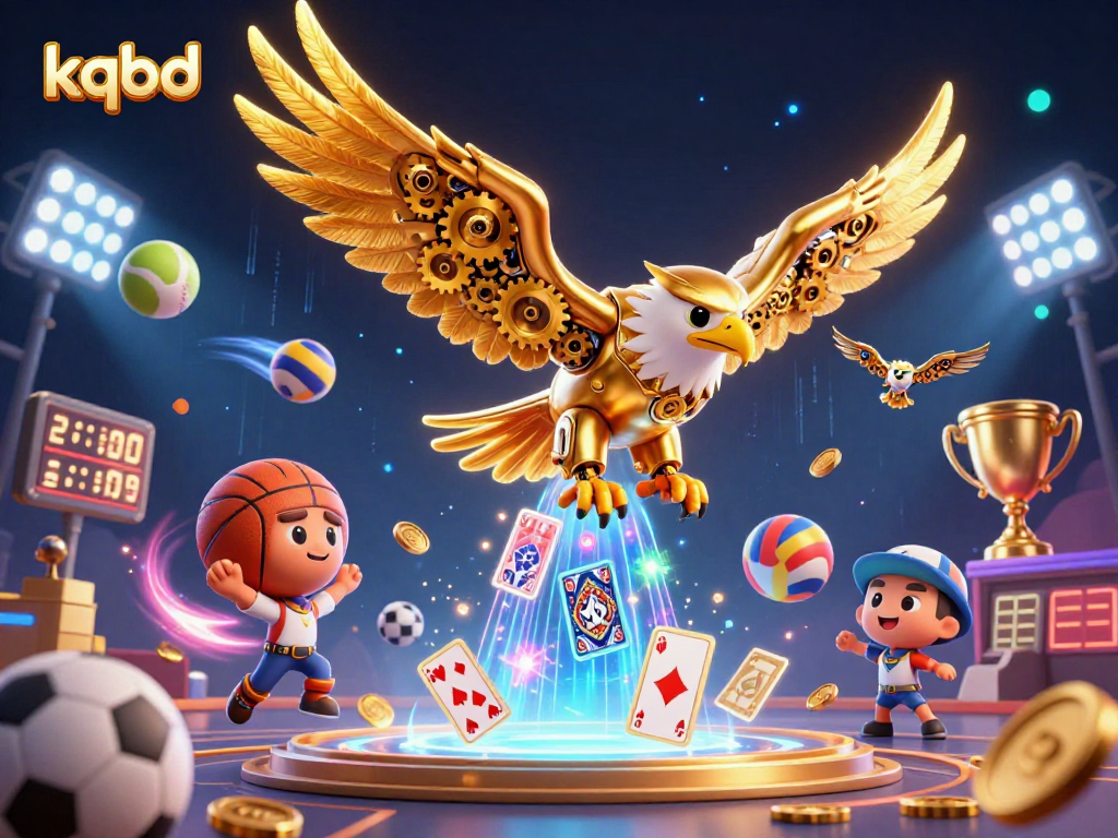 Experience kqbd live sports action with dynamic sports elements and a golden eagle illustration.