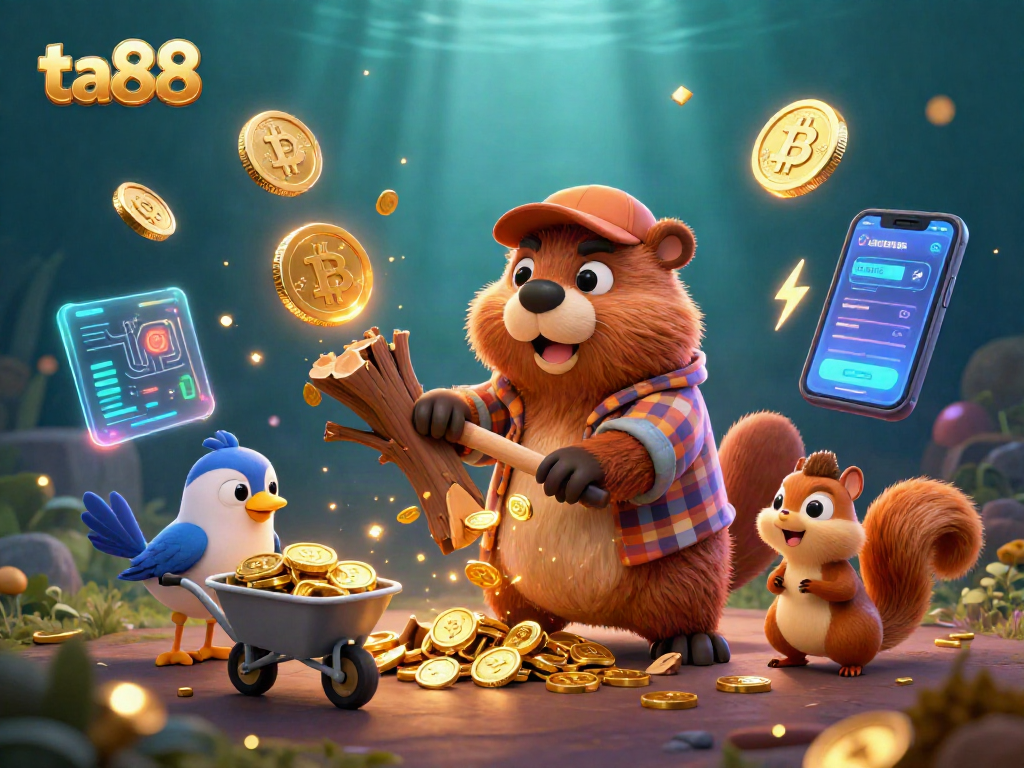 Engage in winning strategies with ta88 at our vibrant casino, showcasing gold coins and crypto elements.
