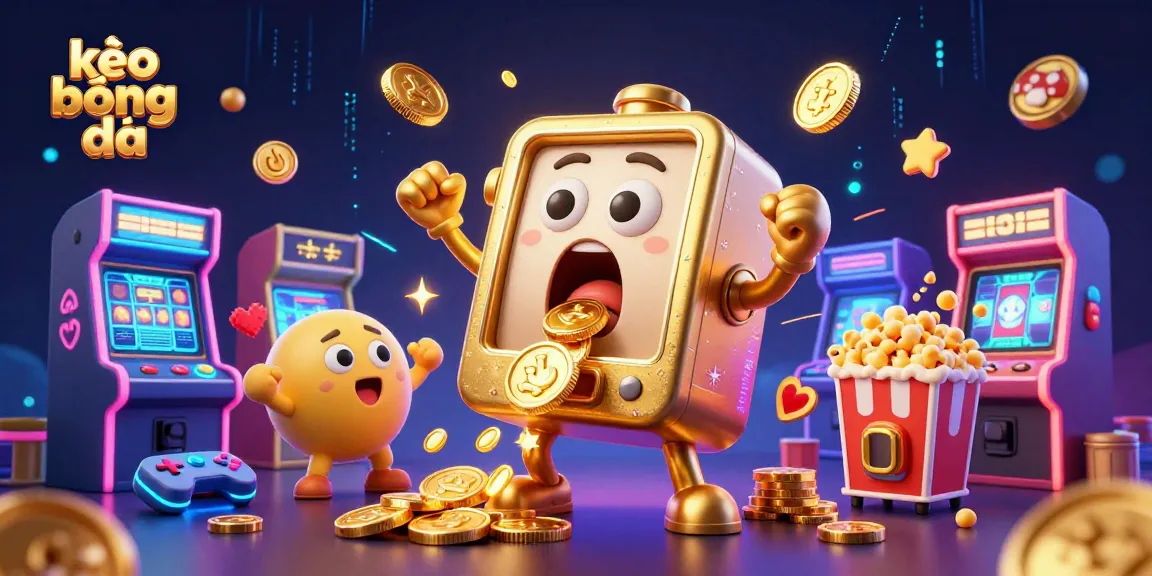 Experience kèo bóng đá excitement with a vibrant illustration of a golden slot machine hitting a jackpot!