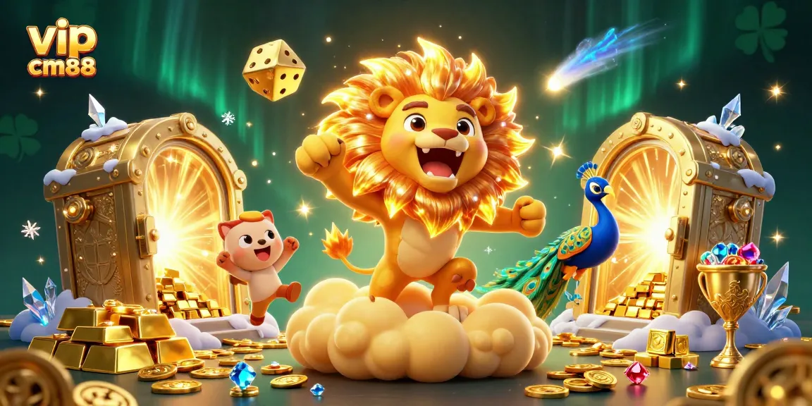 Experience thrilling wins with vip cm88 in this vibrant 3D illustration featuring golden treasures.