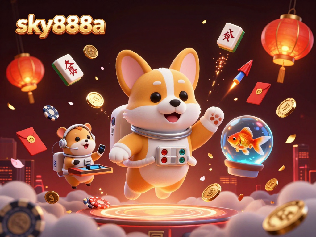 Experience thrilling games at sky888a with a surreal 3D casino scene featuring an astronaut and vibrant casino elements