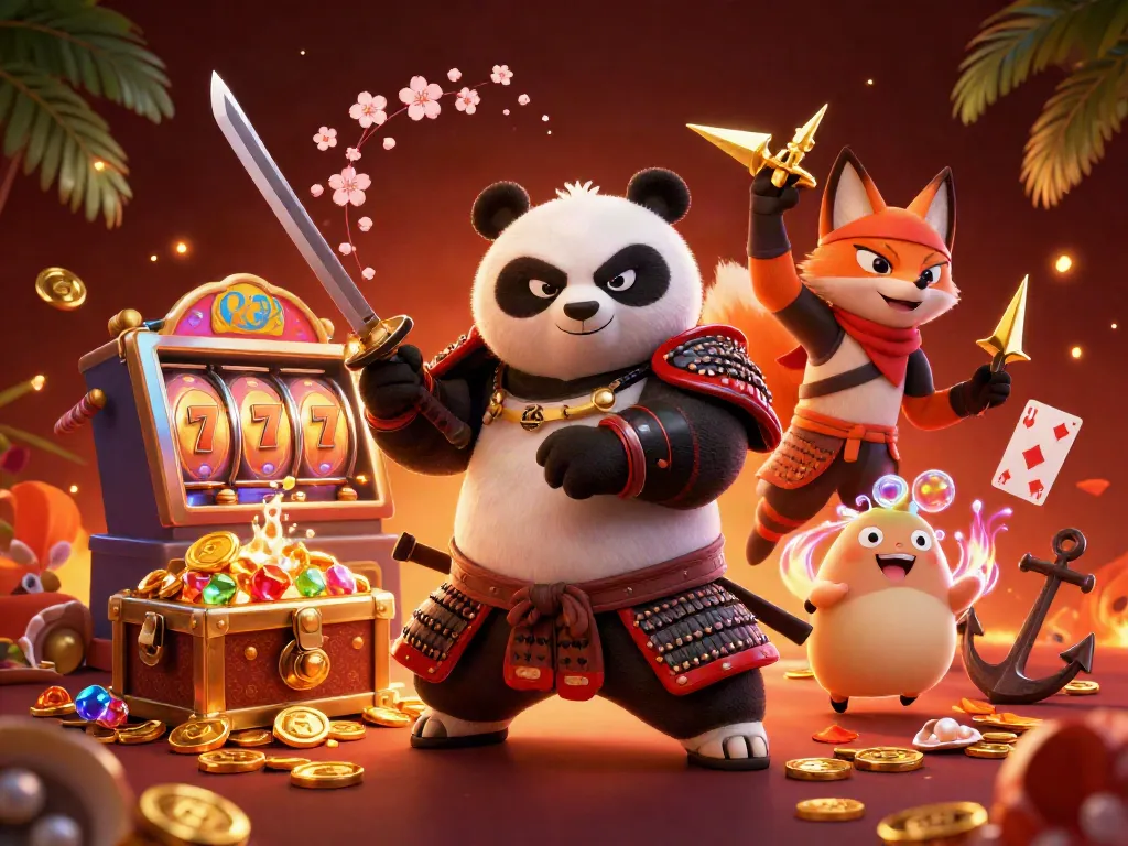 Experience thrilling moments at ku88pc with a vibrant casino scene featuring samurai panda and ninja fox.