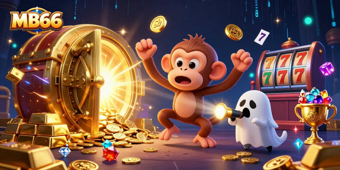 Experience thrilling gameplay at MB66 with a ghost-hunting puppy tracking an elusive treasure monkey in a vibrant casino scene.