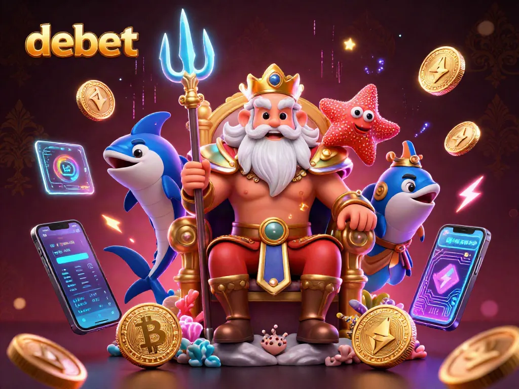 Place bets on debet's thrilling gaming environment with Neptune and crypto coins shining.
