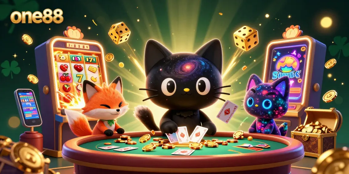 Engage with thrilling games at one88, featuring vibrant casino scene with captivating characters and dynamic elements.