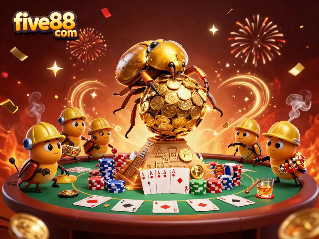 Join the action with five88 com as golden beetles roll coins to victory at the casino!