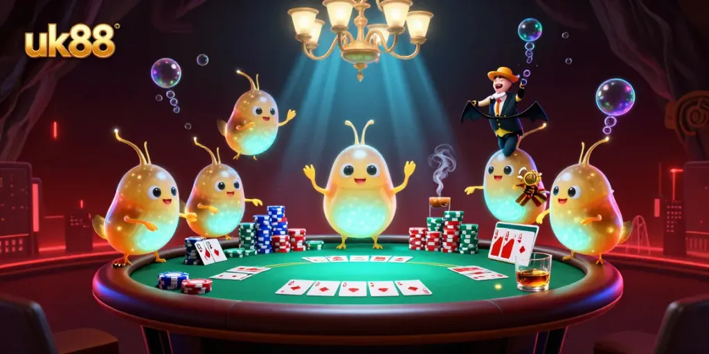 Experience vibrant gameplay at uk88 with glowworms illuminating a lively casino atmosphere.