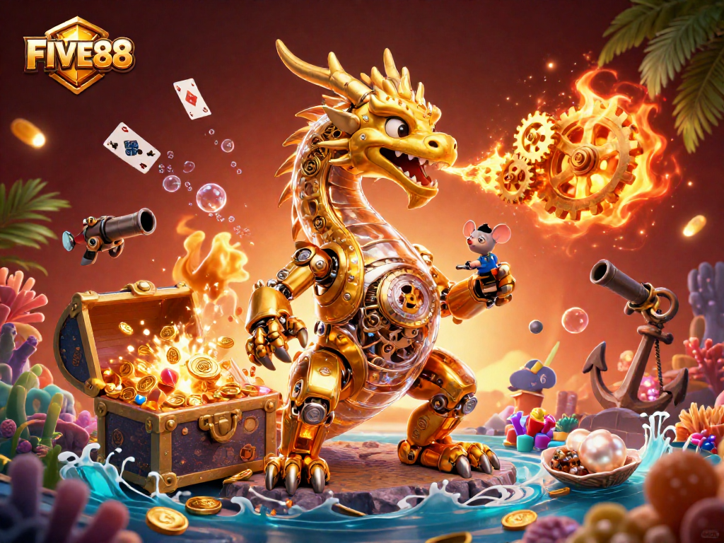 Engage with the vibrant world of FIVE88, featuring thrilling casino games in stunning 3D illustration.