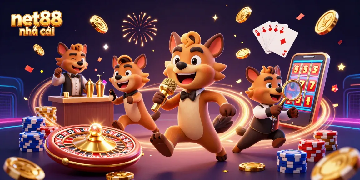 Witness the lively scene at net88 nhà cái with hyena characters enjoying casino fun, creating a vibrant atmosphere.