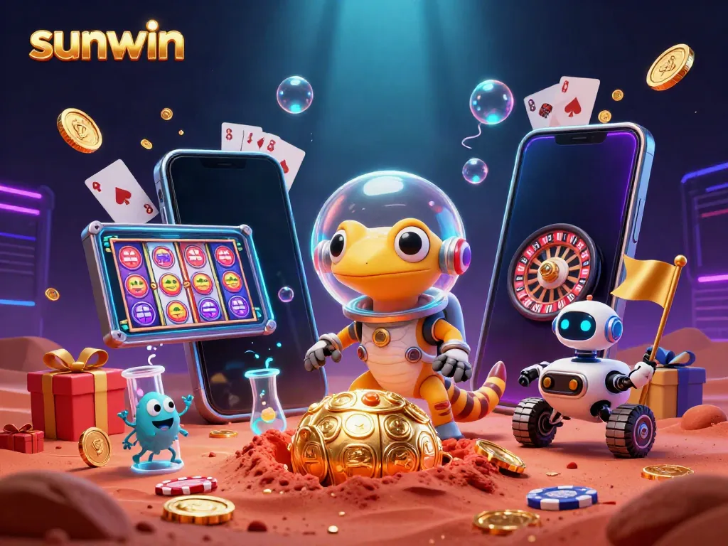 Sunwin gaming fun as a Martian gecko uncovers treasures of the casino on Red Mars.