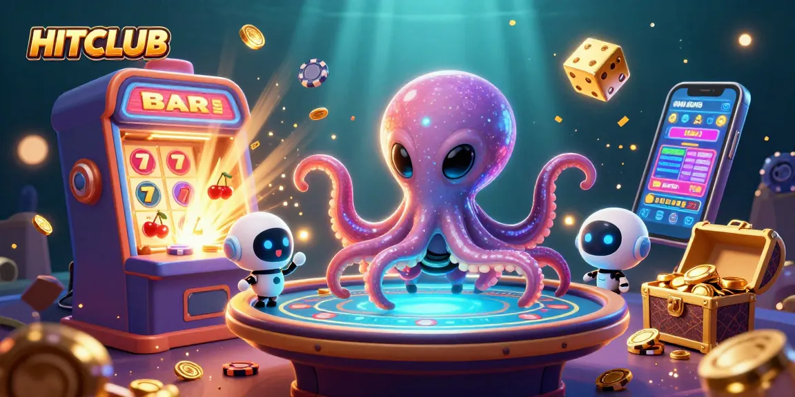 Experience the dynamic game excitement at HITCLUB with a vibrant 3D alien octopus and poker table.