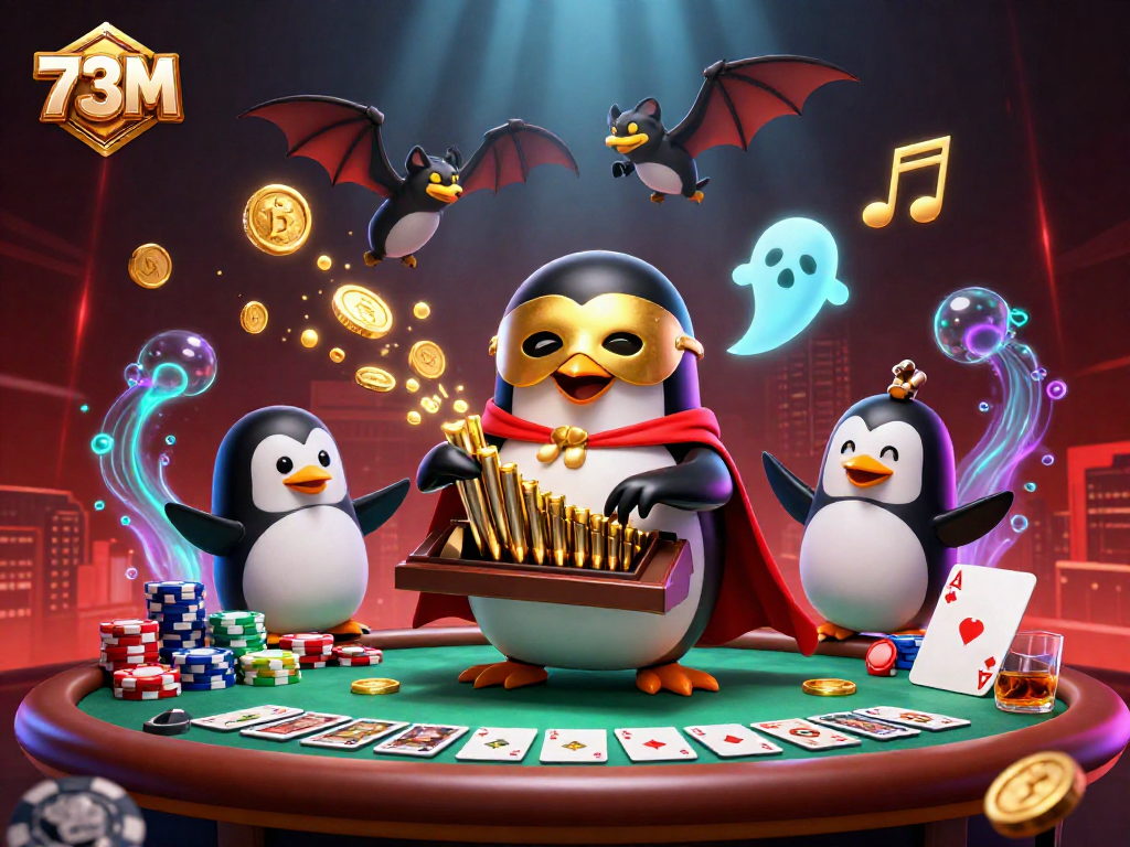 O jogo emocionante 73M apresenta um pinguim fantasma tocando um órgão em meio a um cassino animado.