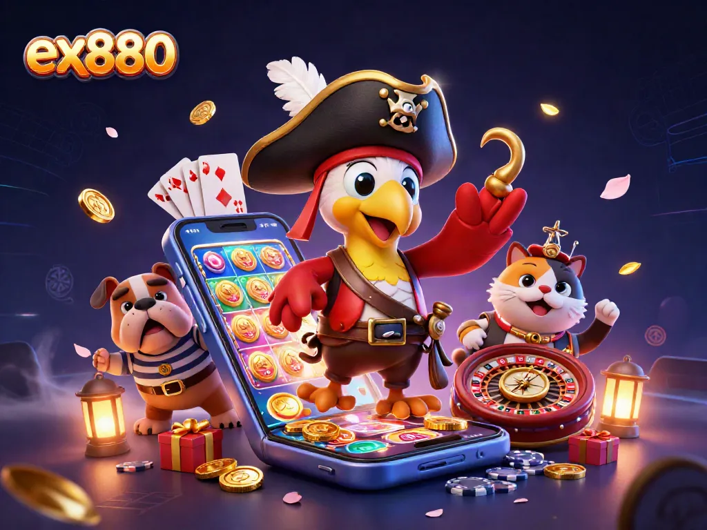 Experience the thrill of casino gaming with ex880's vibrant slot scenes and character-driven adventure.