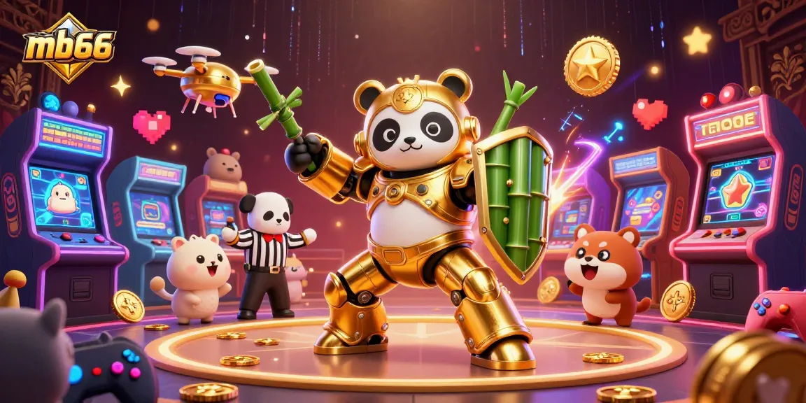 Experience intense action at mb66 with a golden panda and its gaming robot in a vibrant casino!
