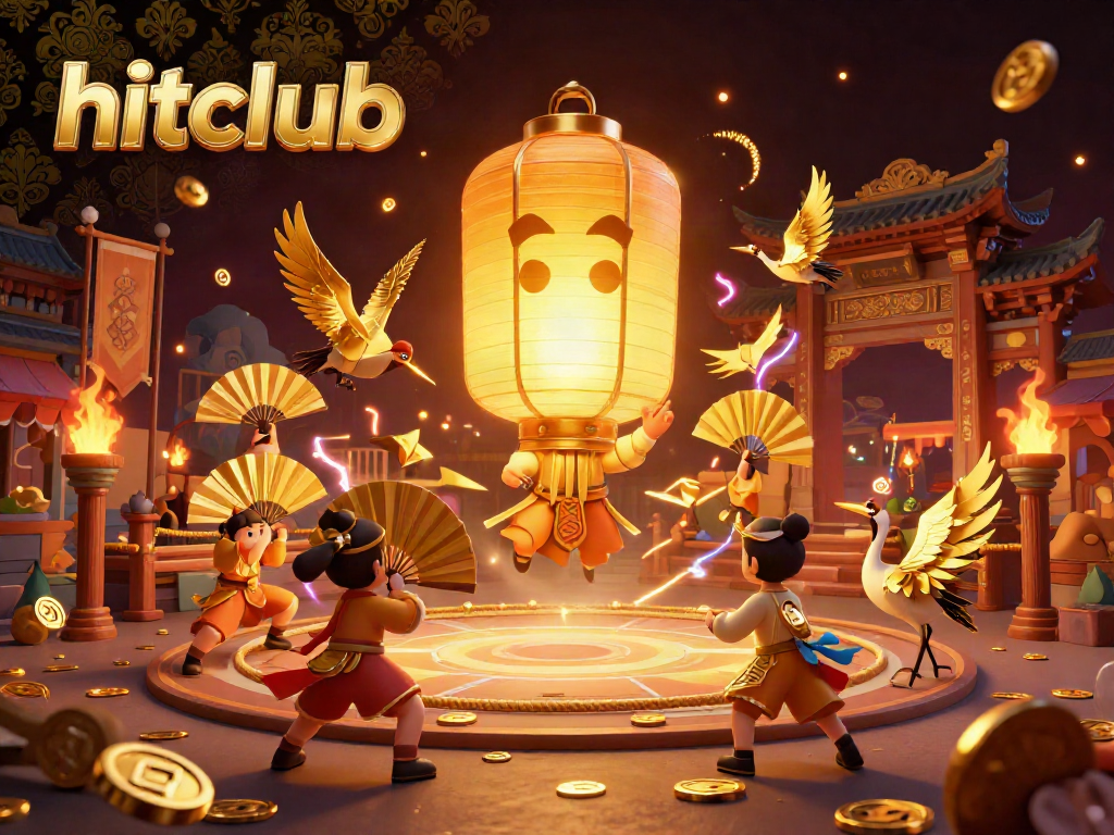 Engage in exciting gaming at hitclub with spirited characters, golden tokens, and a vibrant casino atmosphere.